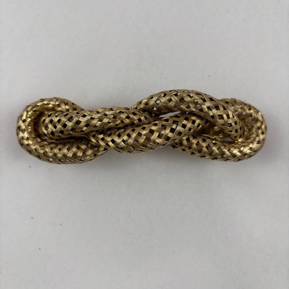VTG Wahba France Barrette Twisted Rope Metal Mesh Gold Tone Hair Clasp